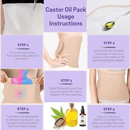 6 Pcs Castor Oil Pack | Reusable Washable Caster Oil Wrap