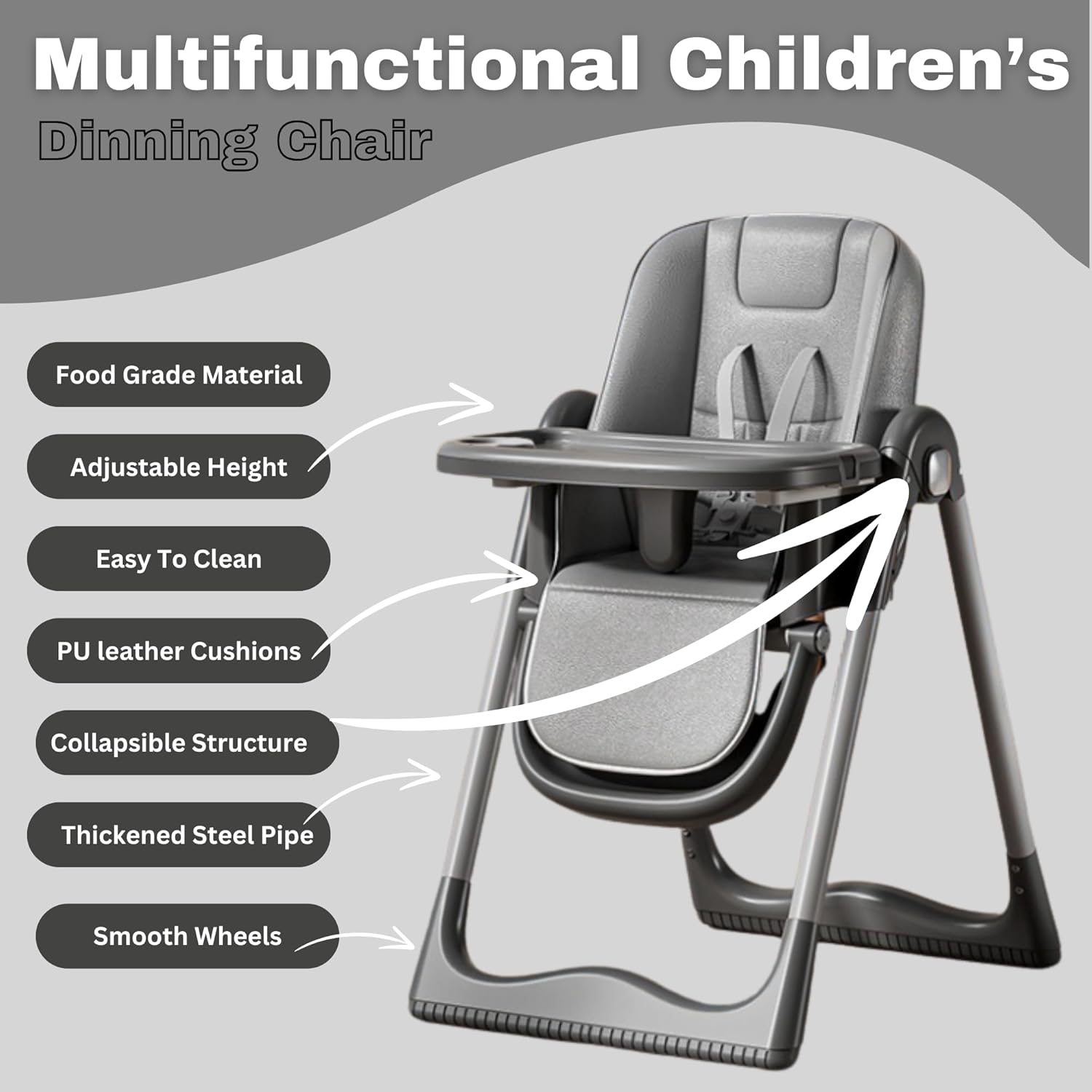 New Multifunctional Baby Highchair with 4 Wheels