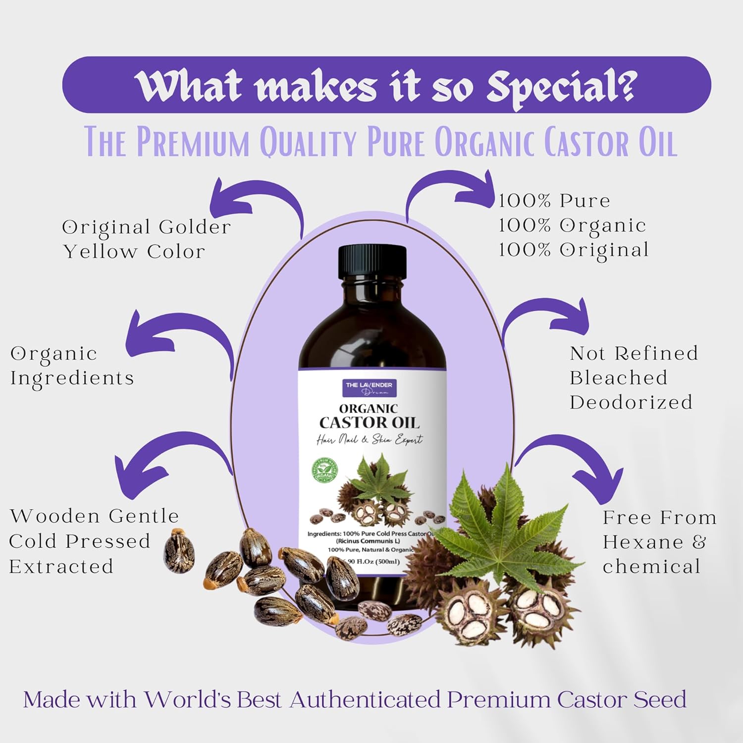 250ML Unrefined Organic Castor Oil Hexane Free