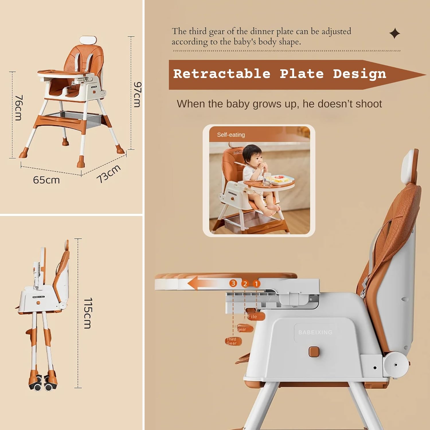 New Multifunctional Baby Highchair with 4 Wheels