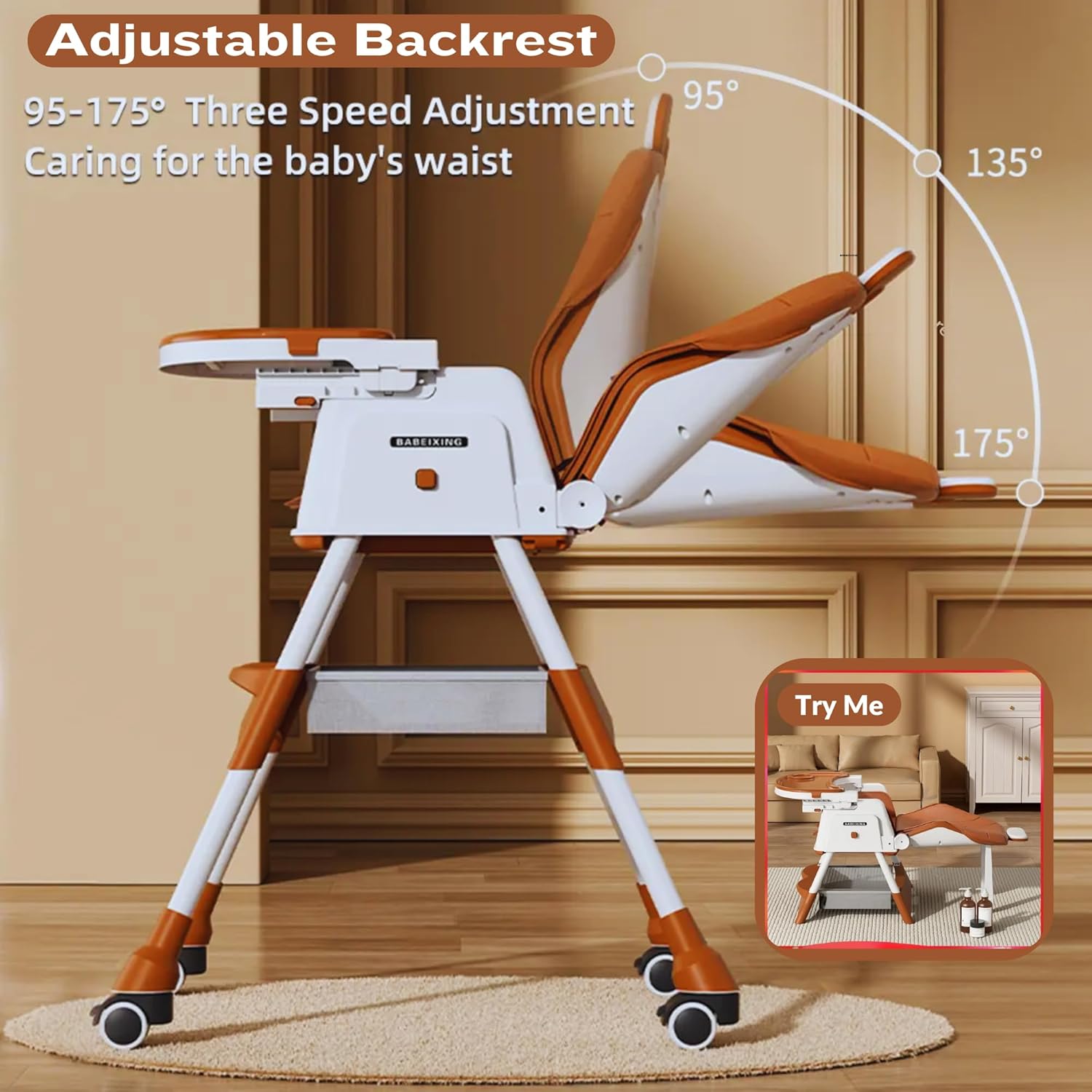 New Multifunctional Baby Highchair with 4 Wheels