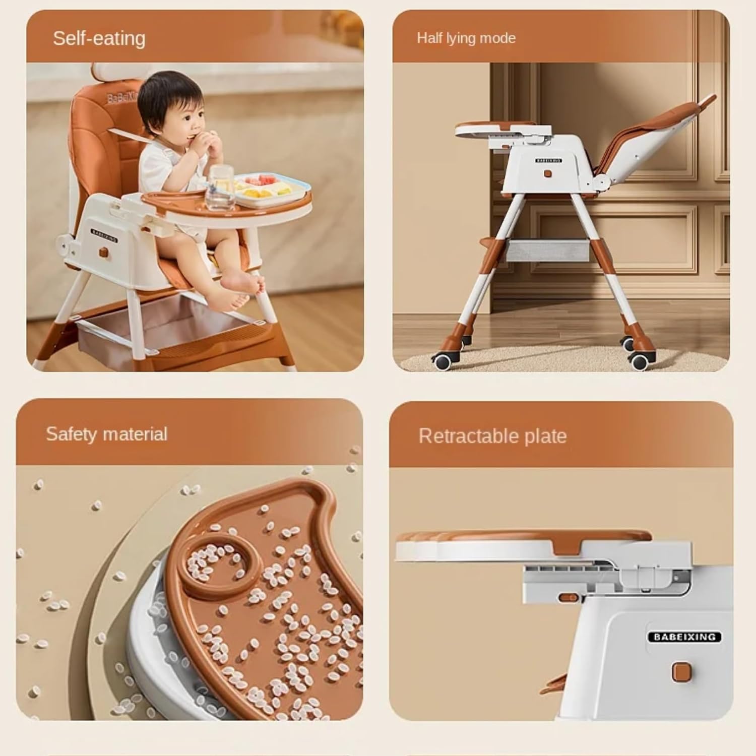 New Multifunctional Baby Highchair with 4 Wheels
