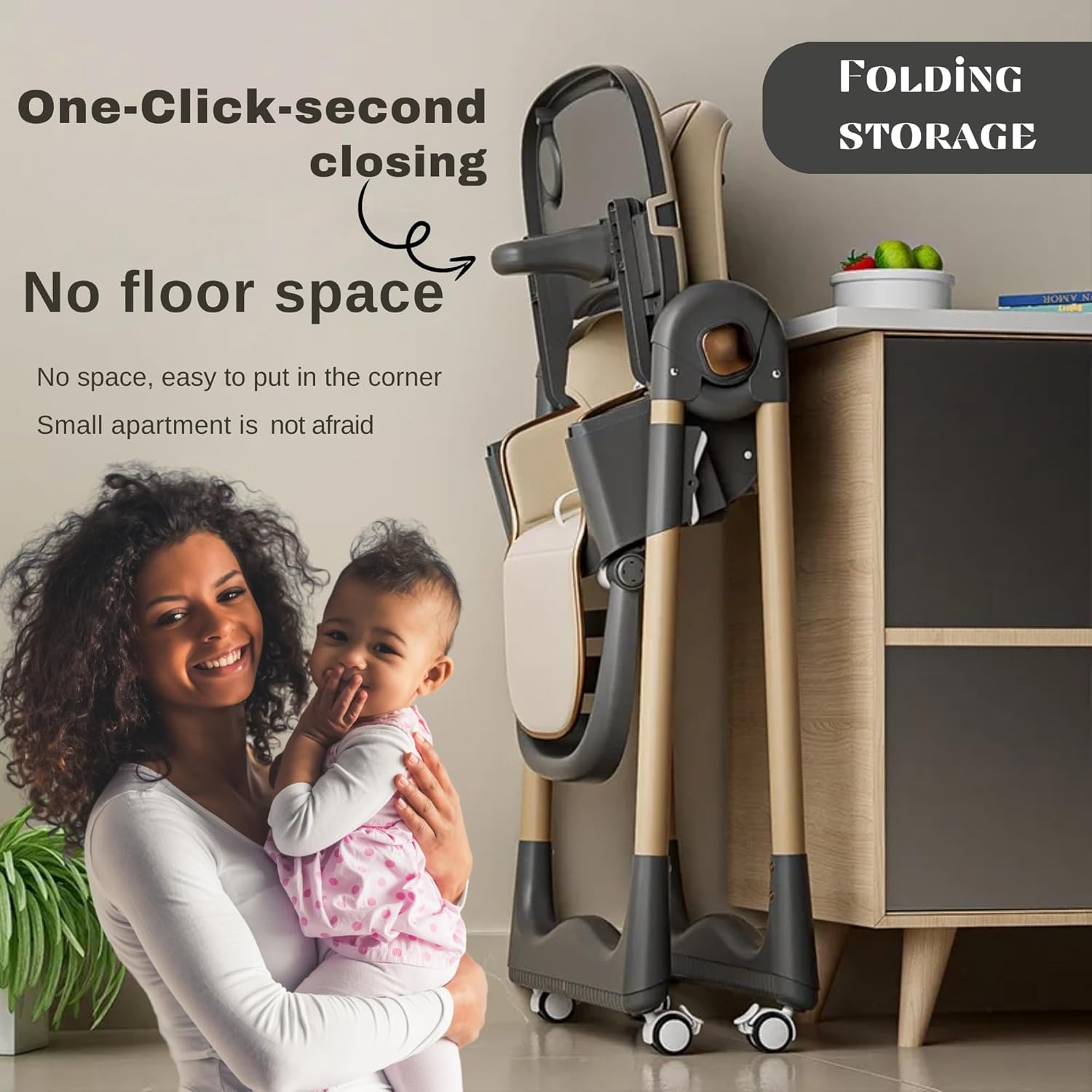New Multifunctional Baby Highchair with 4 Wheels