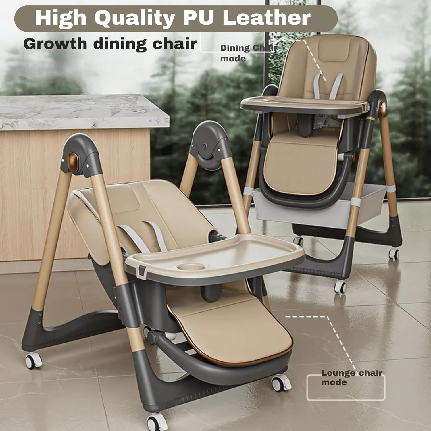 New Multifunctional Baby Highchair with 4 Wheels