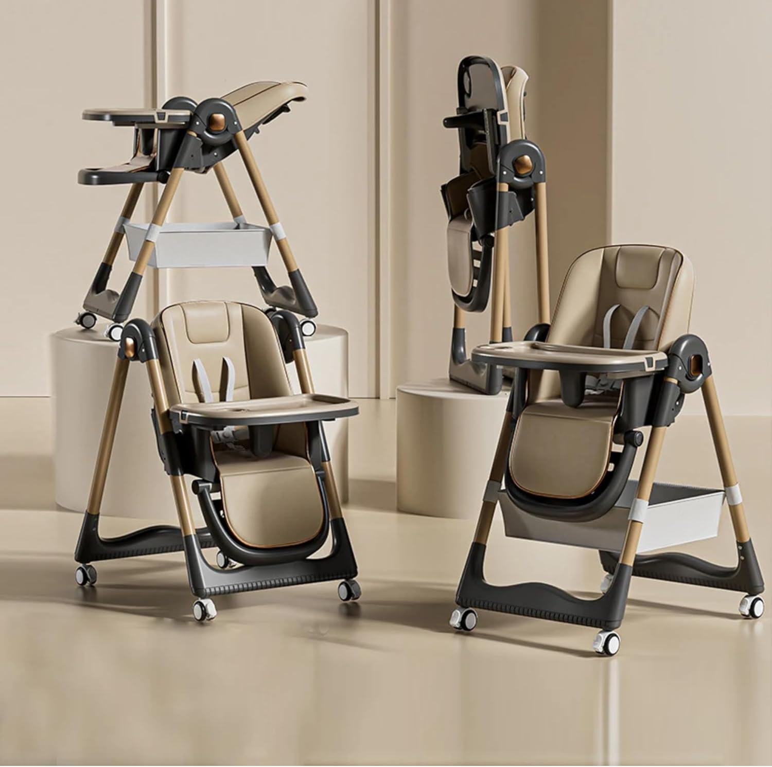 New Multifunctional Baby Highchair with 4 Wheels