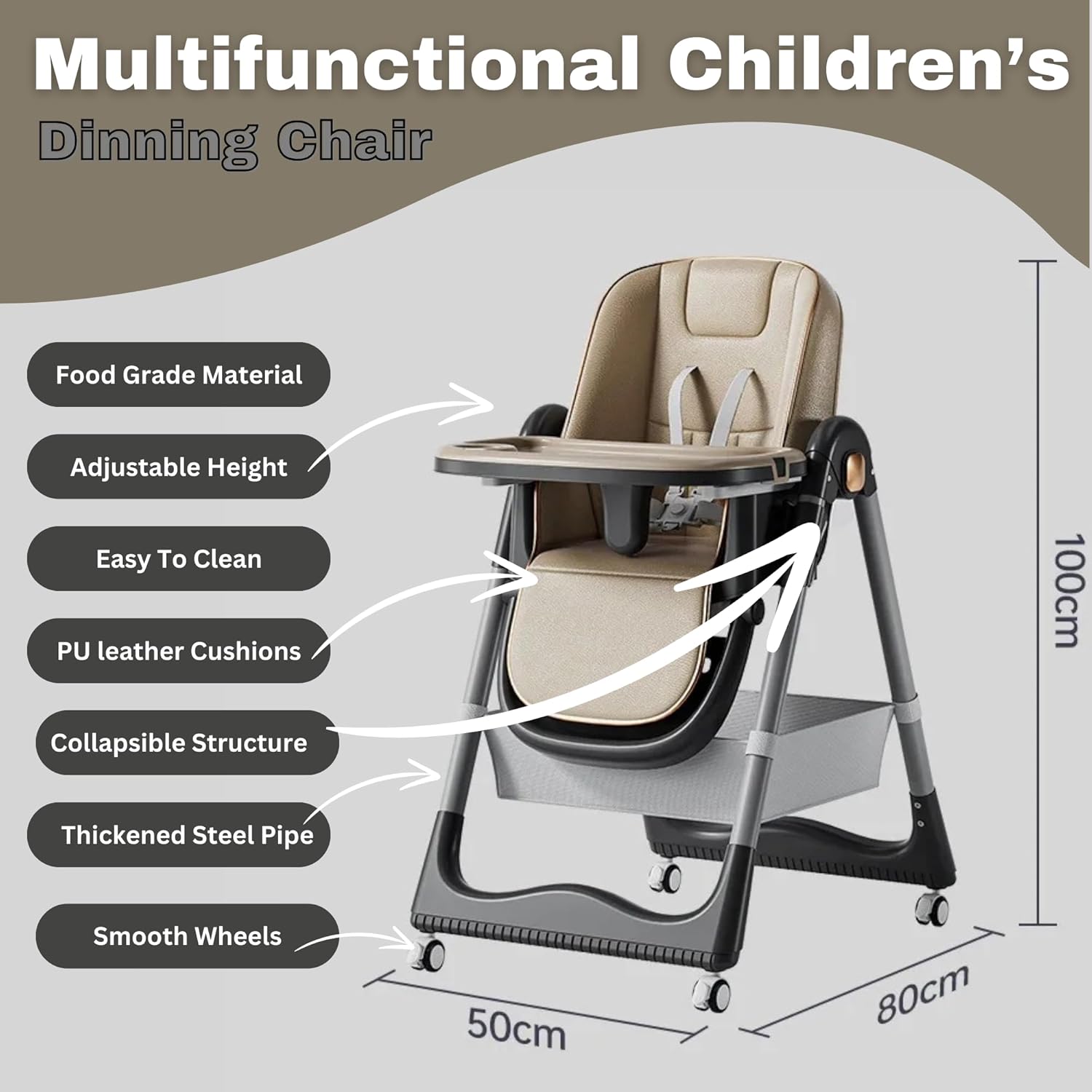 New Multifunctional Baby Highchair with 4 Wheels