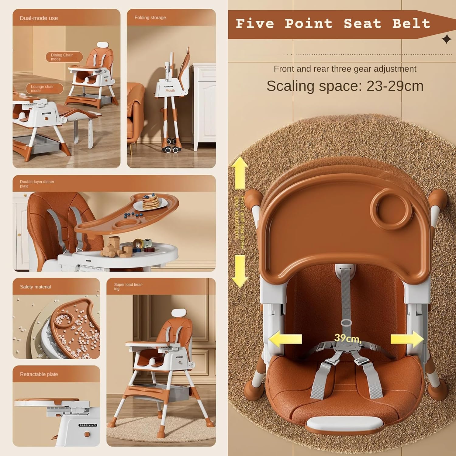 New Multifunctional Baby Highchair with 4 Wheels
