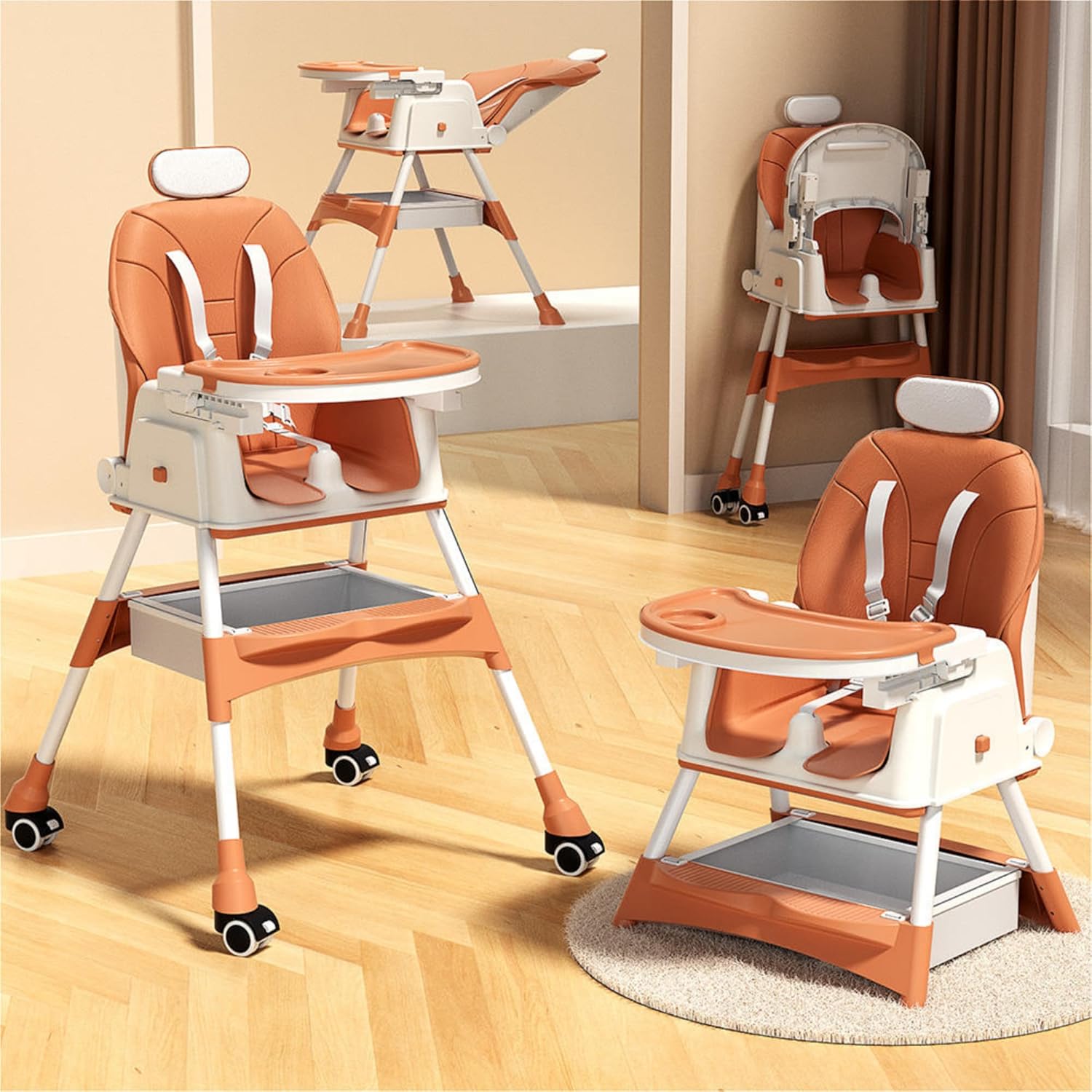 New Multifunctional Baby Highchair with 4 Wheels