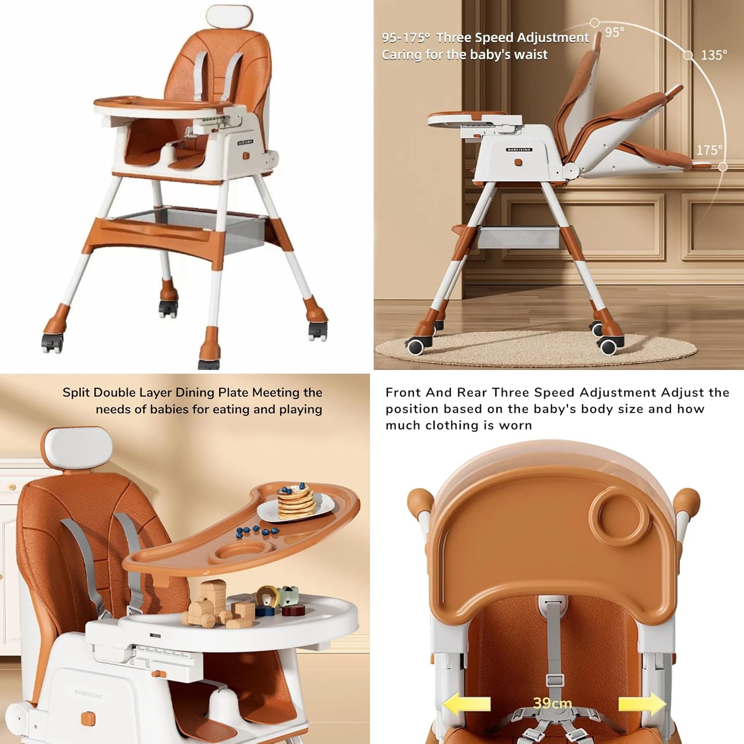 New Multifunctional Baby Highchair with 4 Wheels