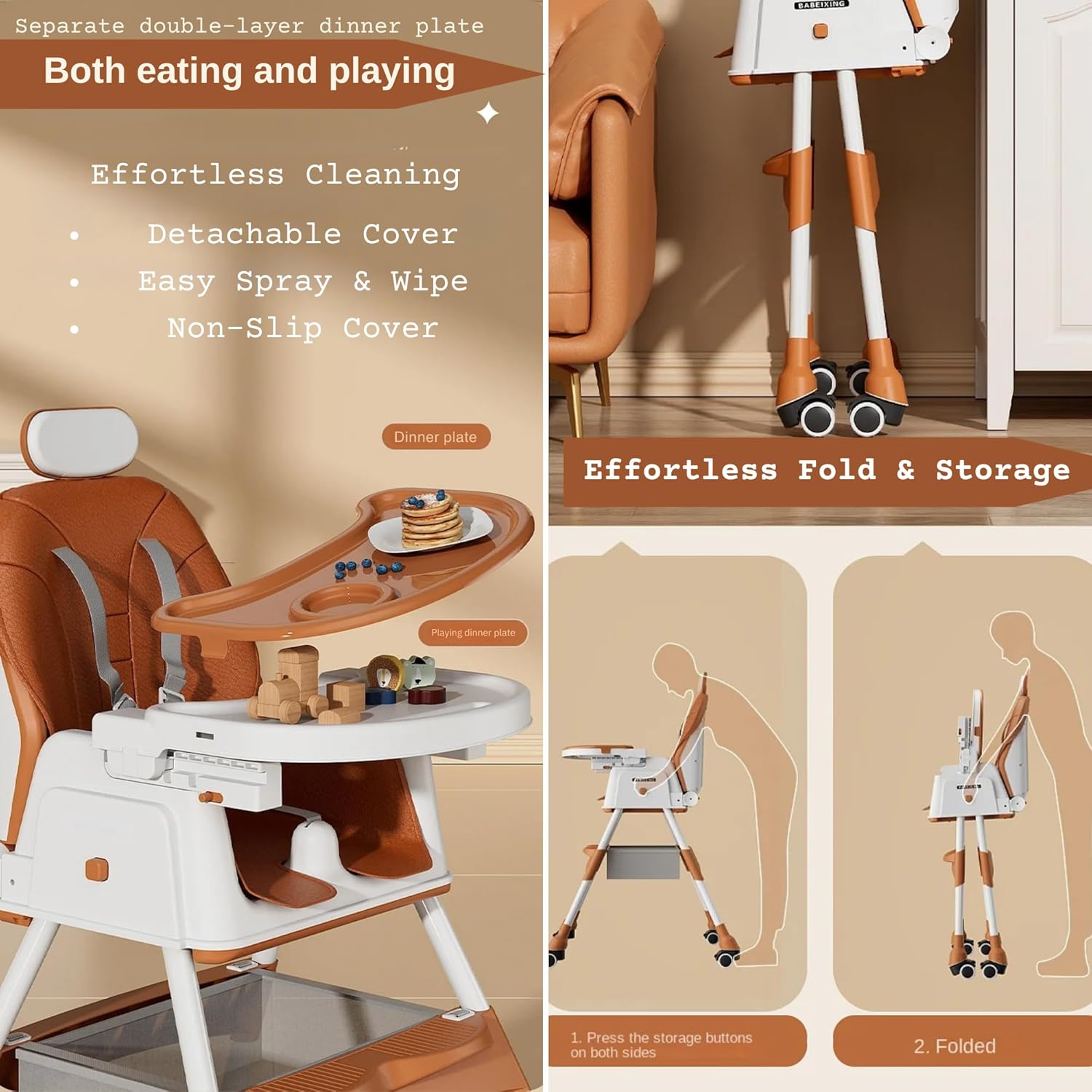 New Multifunctional Baby Highchair with 4 Wheels