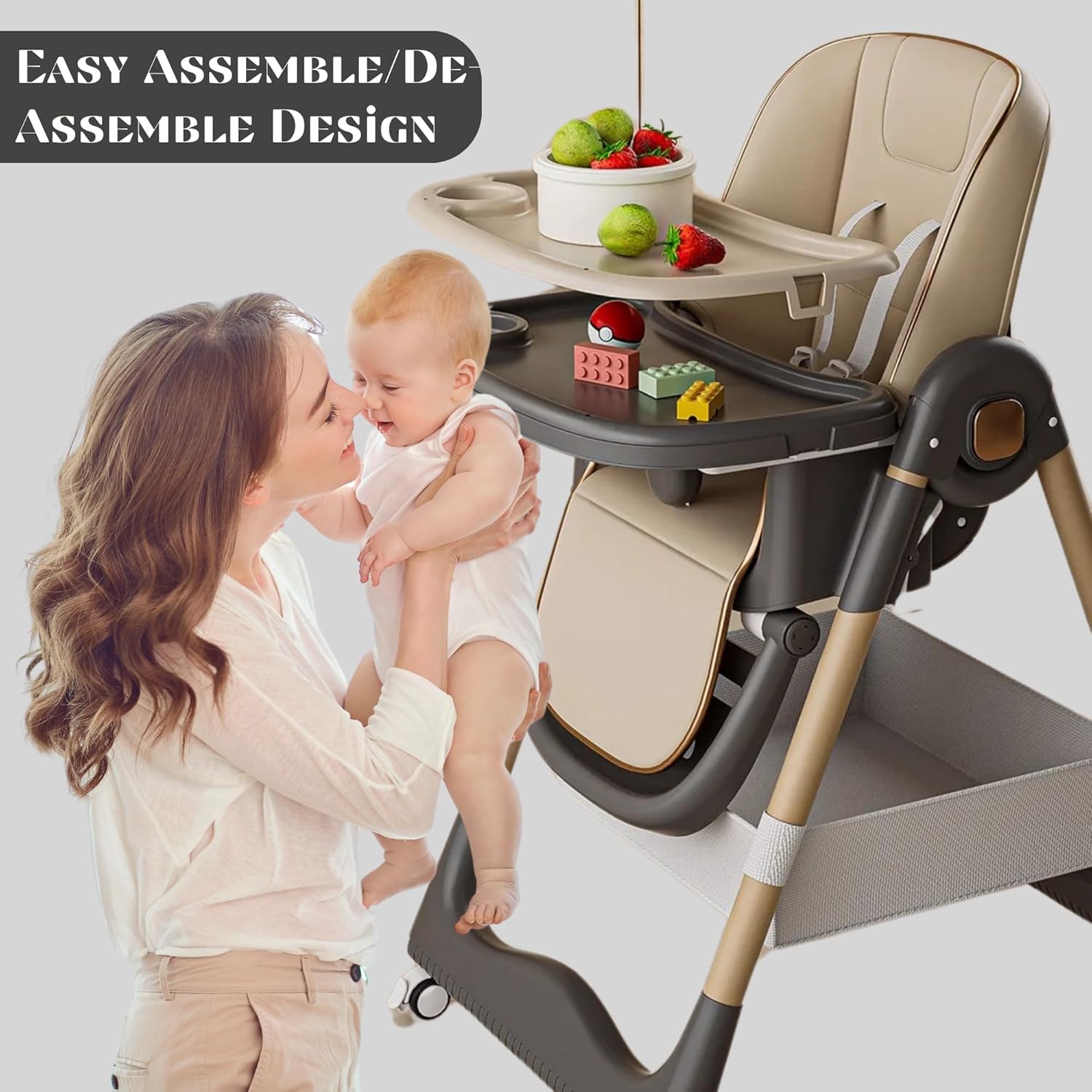 New Multifunctional Baby Highchair with 4 Wheels