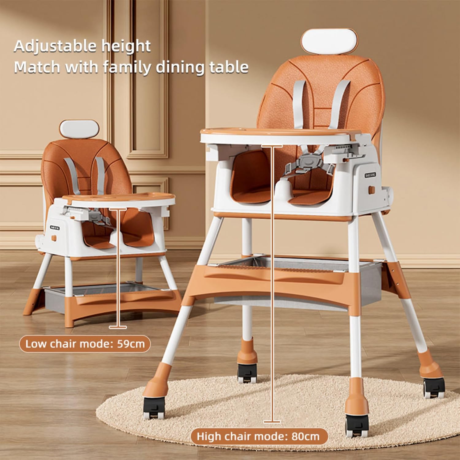 New Multifunctional Baby Highchair with 4 Wheels